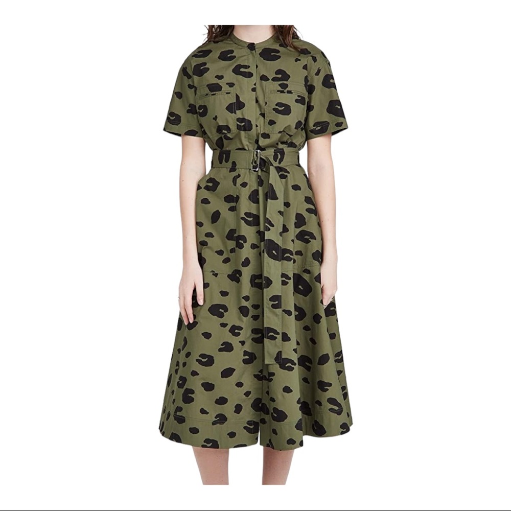 Theory Belted Leopard Print Cotton Poplin MIDI Dress size 6